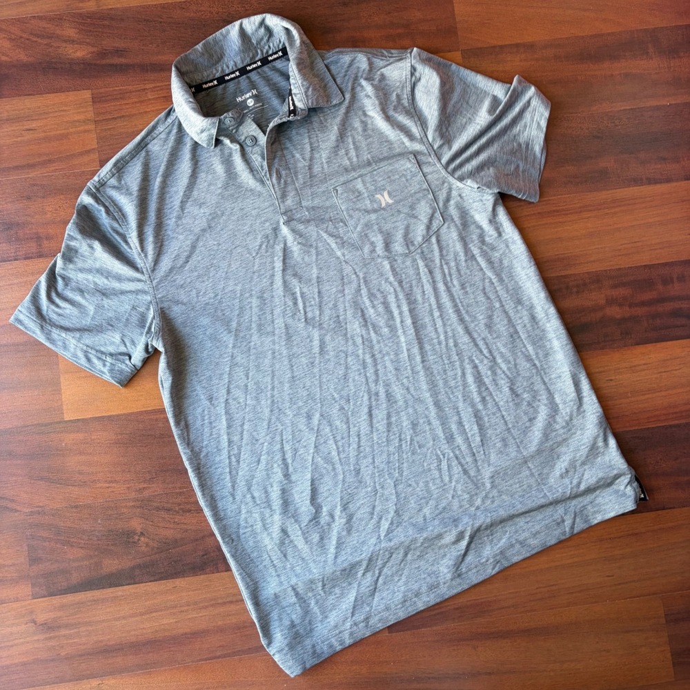 Hurley Mens Small Heather Grey Performance Short Sleeve Pocket Polo Shirt